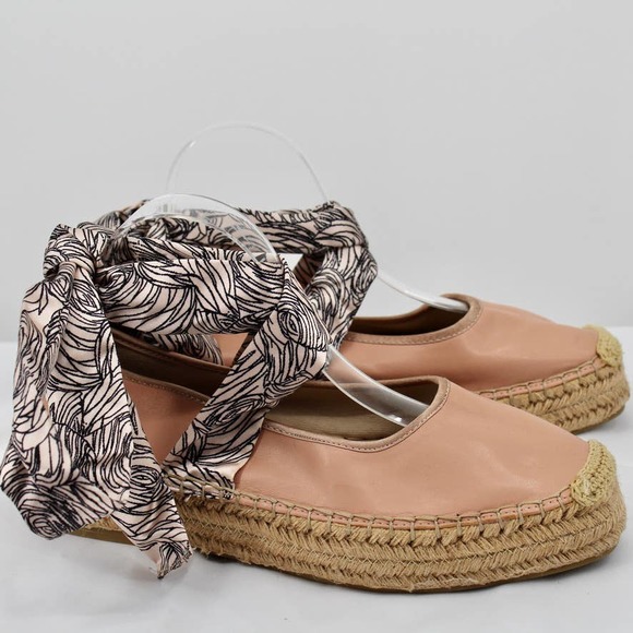 Zara Tie Lace Up Platform Ballerina Platform Espadrille Pink Satin Ribbon 37 6.5
